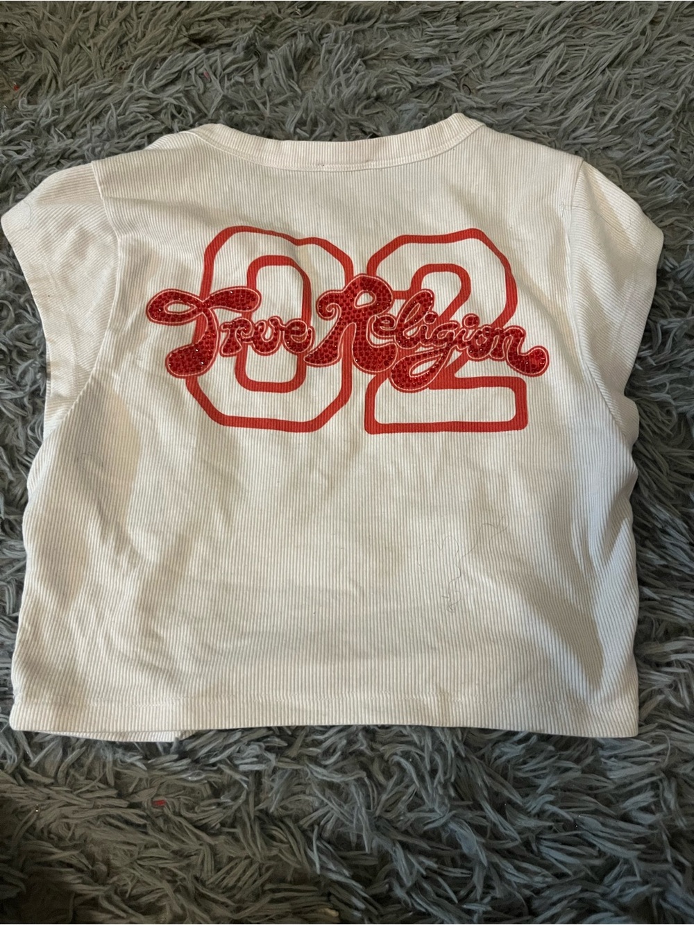 True Religion White Tee with Red '02' Logo